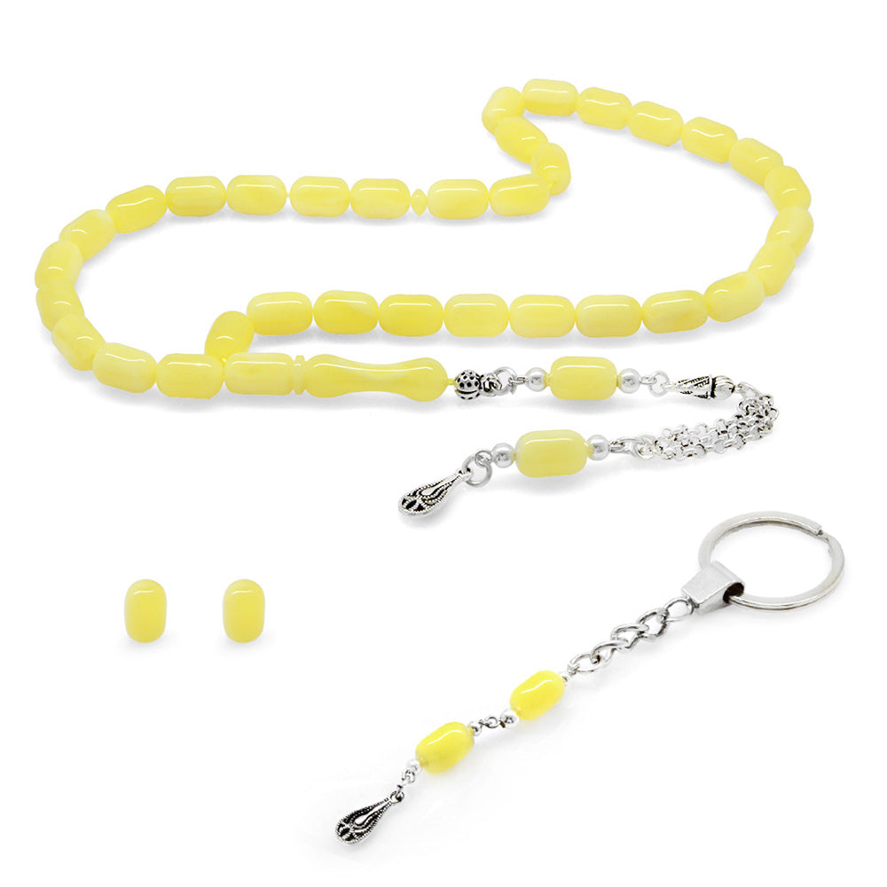 Yellow Color Beirut Amber Prayer Beads-Keychain Set 