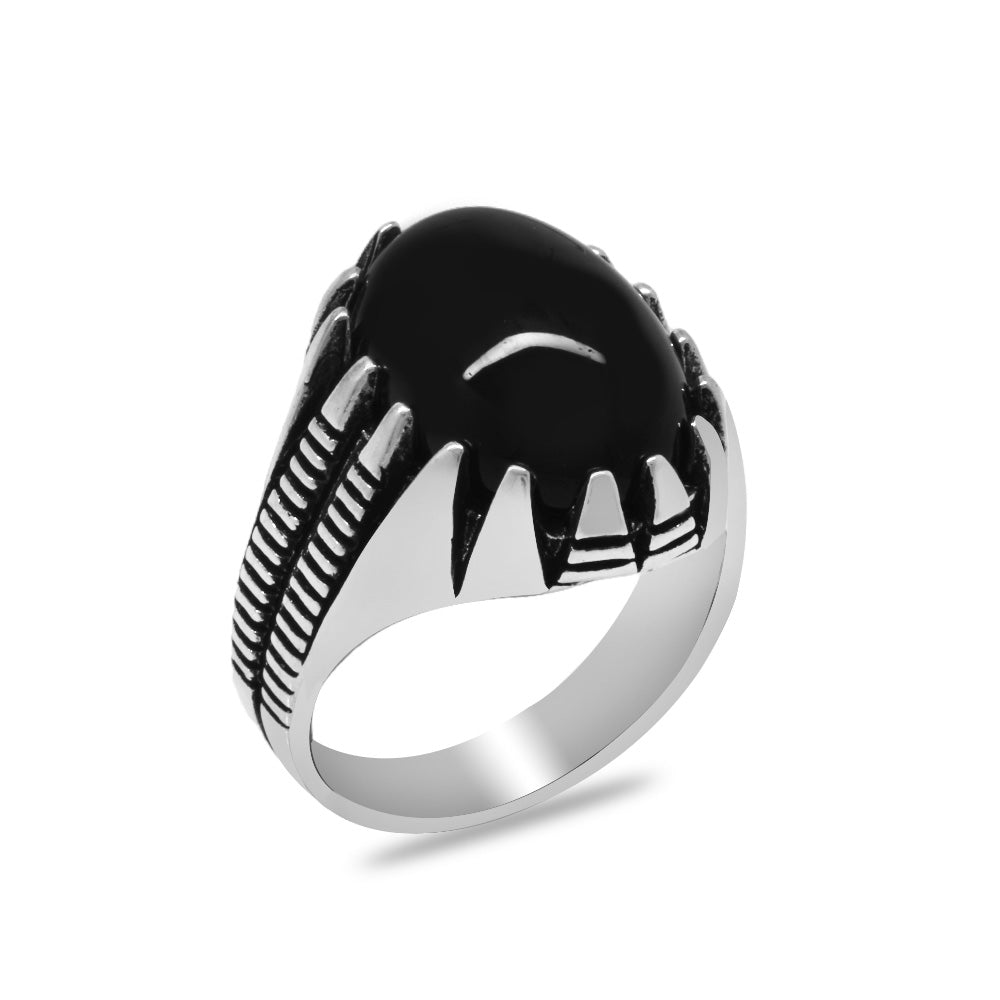 Pyramid Themed Onyx Stone 925 Sterling Silver Men's Ring