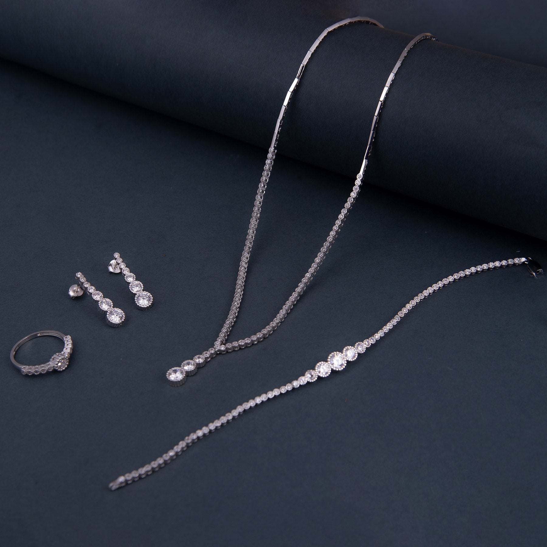 Ve Tesbih Diamond Montur Silver Jewelry Set 1