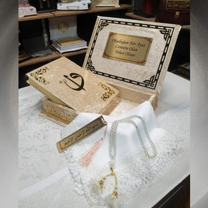 Ve Tesbih Raschel Boxed Cream Quran Set