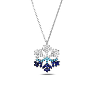 Ve Tesbih Color Transition Snowflake Silver Necklace