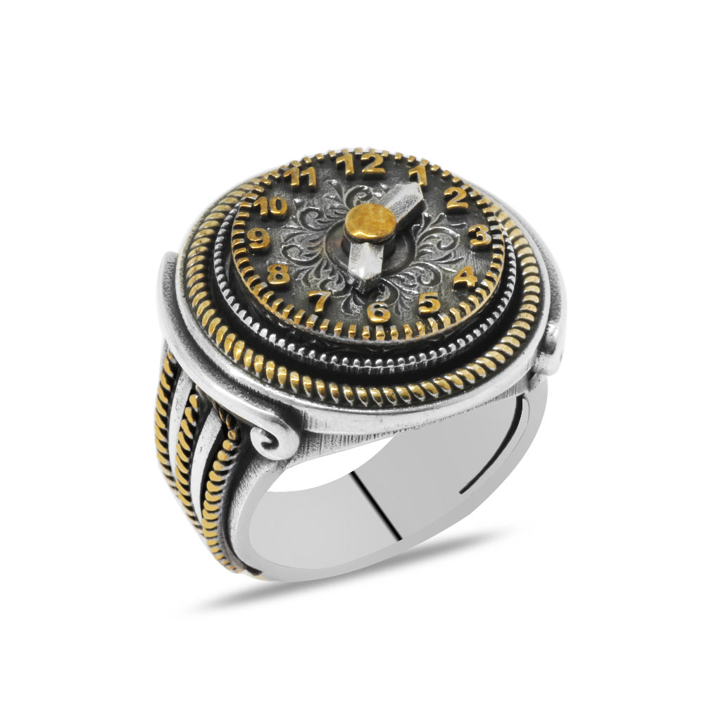 Clock Design 925 Sterling Silver Men Ring