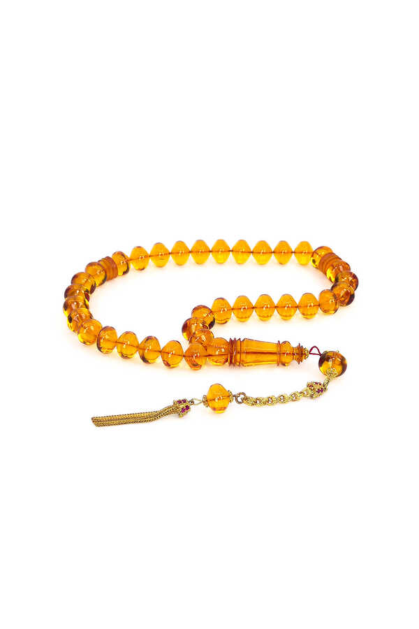 Ve Tesbih Fire Amber Rosary with Yellow Silver Tassels 1