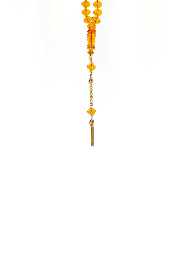 Ve Tesbih Fire Amber Rosary with Yellow Silver Tassels 2
