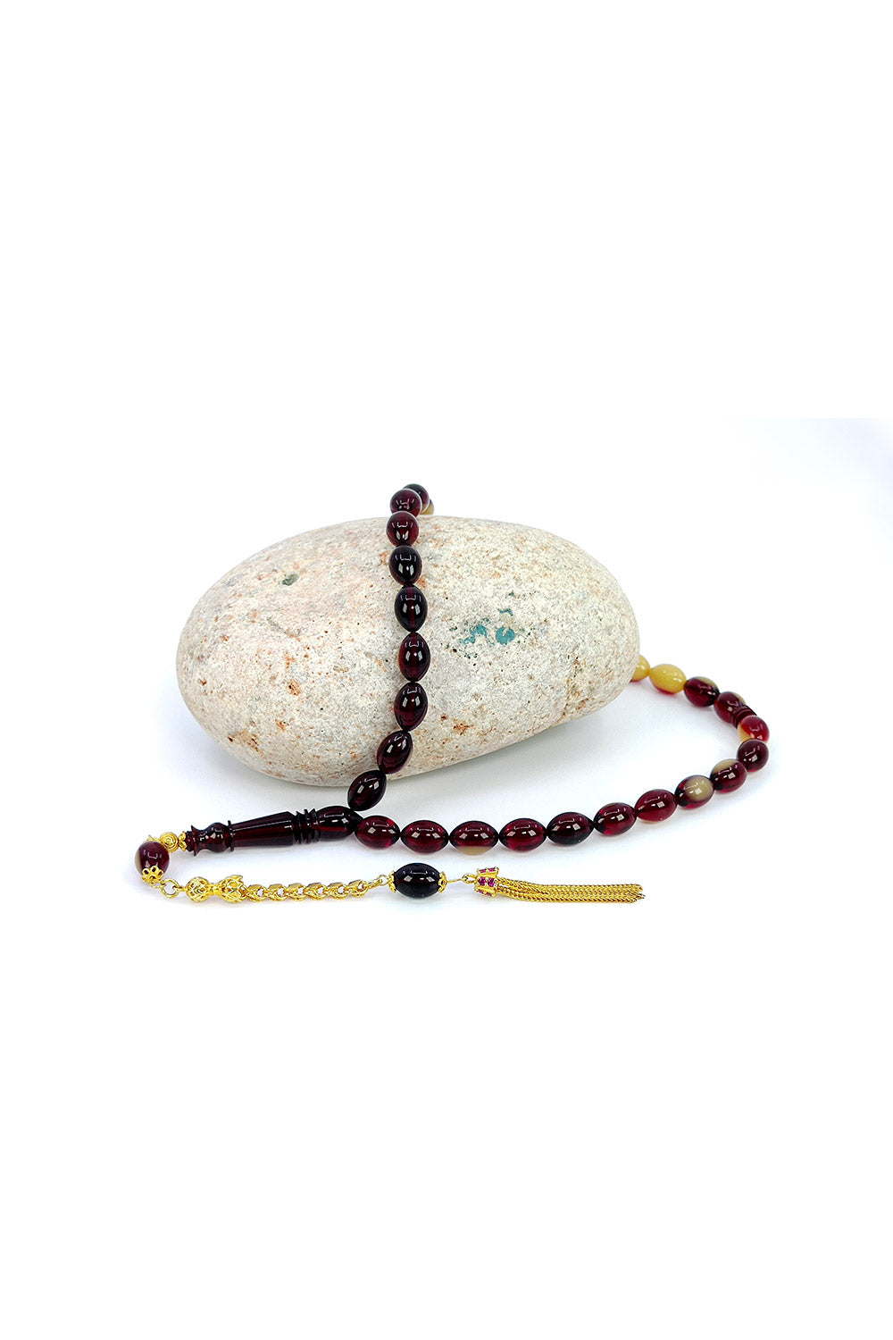 Ve Tesbih Solid Amber Rosary with Yellow Silver Tassels 1