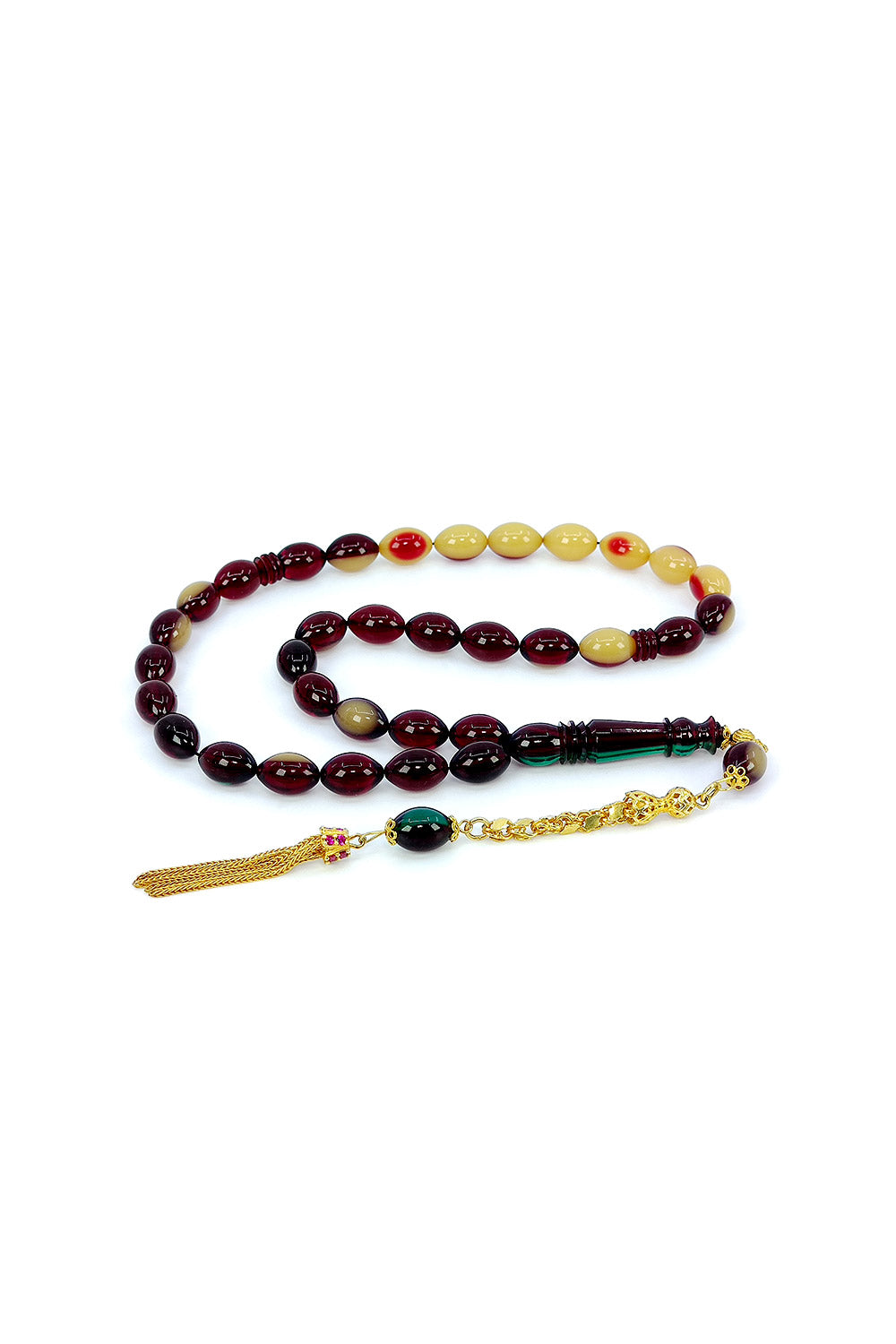 Ve Tesbih Solid Amber Rosary with Yellow Silver Tassels 2