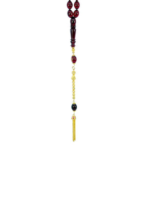 Ve Tesbih Solid Amber Rosary with Yellow Silver Tassels 3