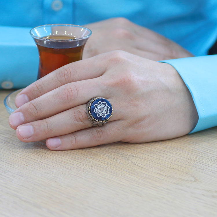 Silver Men's Ring with the Seal of Solomon