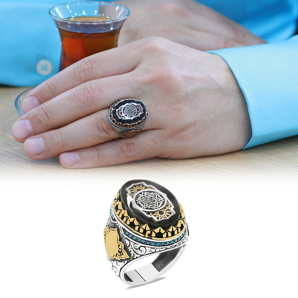925 Sterling Silver Men's Ring with the Seal of Solomon and His Prayer Engraved 