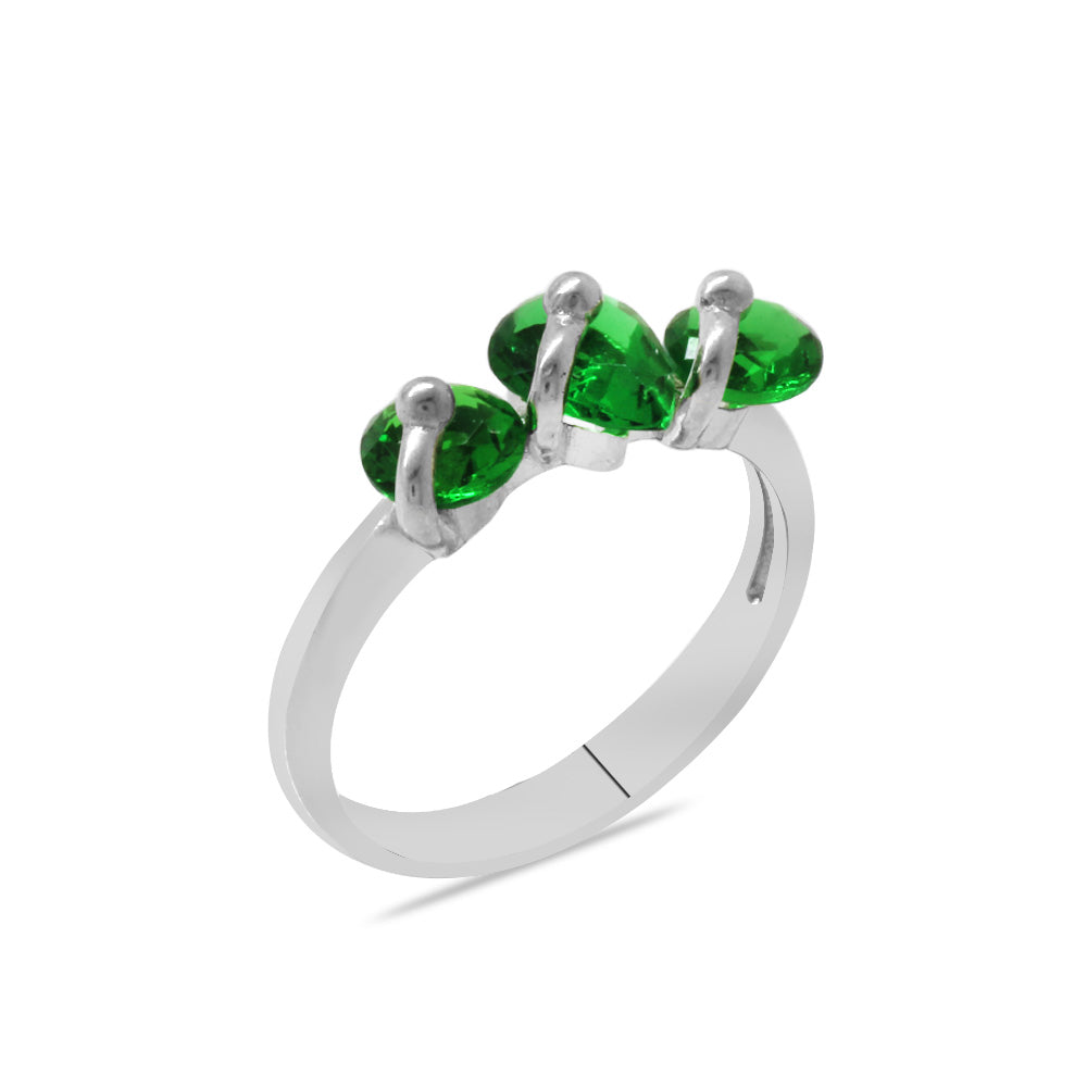 Silver Color 925 Sterling Silver Women's Ring with Rows of Green Zircon Stones