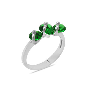 Silver Color 925 Sterling Silver Women's Ring with Rows of Green Zircon Stones