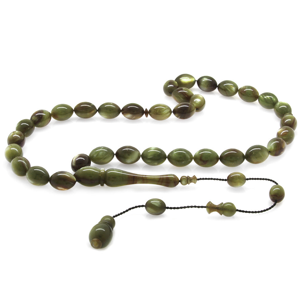 Barley Cut Pearlescent Green-White Colorful Katalin Prayer Beads