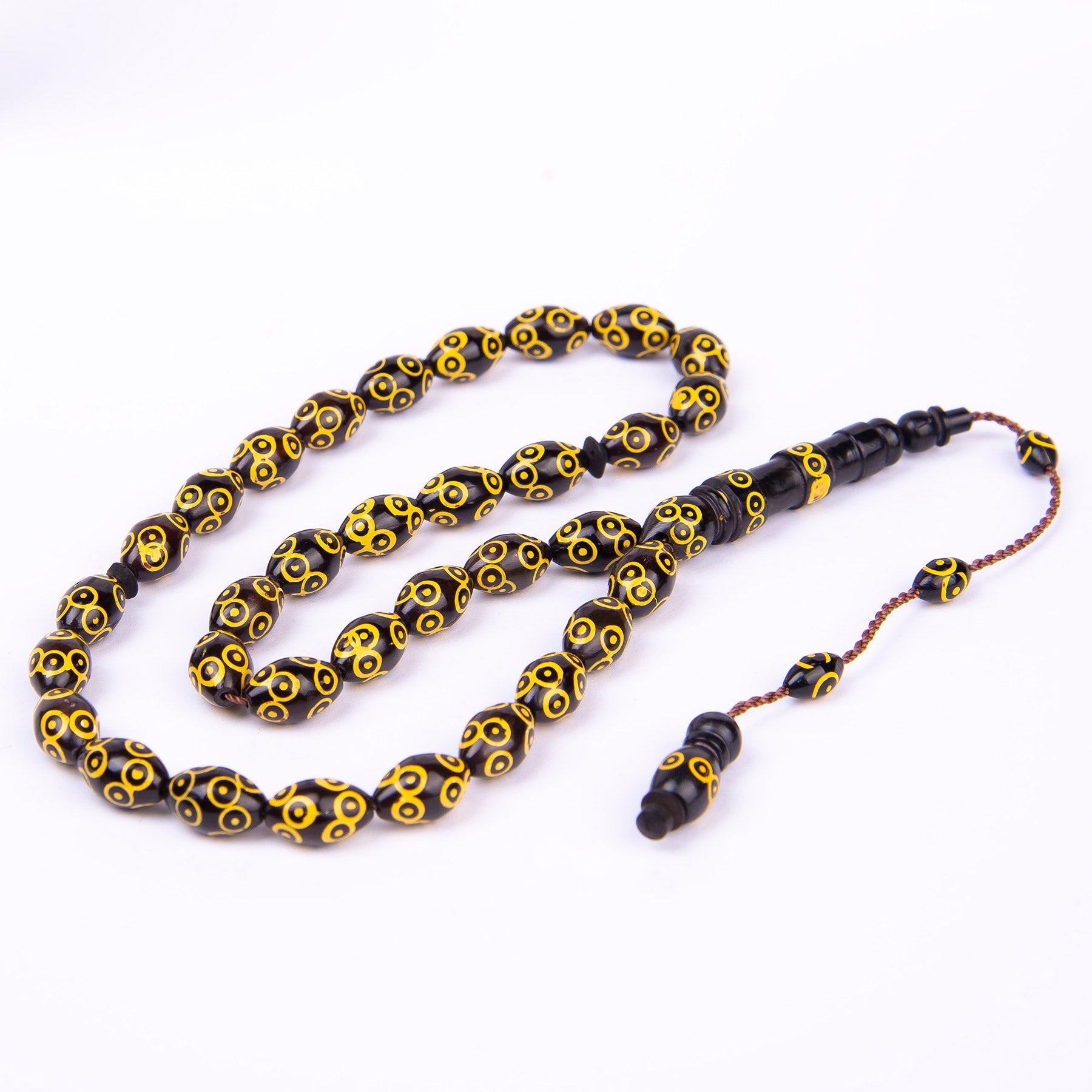 Systematic Solid Cut Embroidered Ebony Wood Prayer Beads 3
