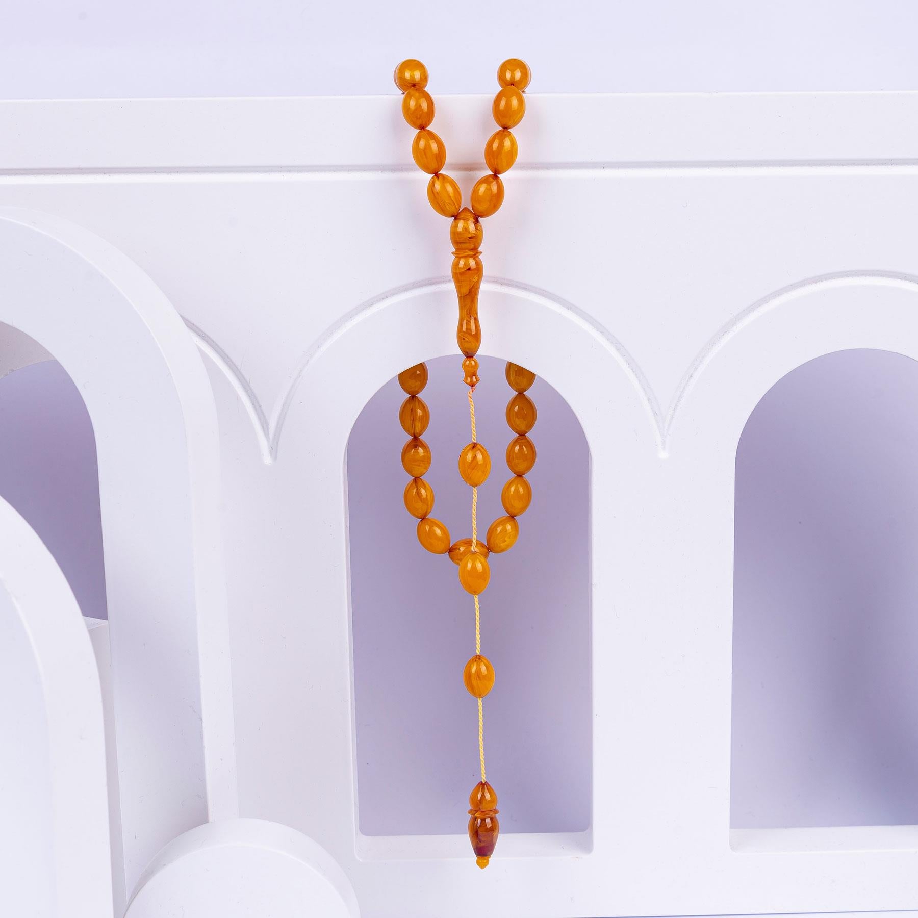 Solid Cut and Pressed Yellow Amber Prayer Beads