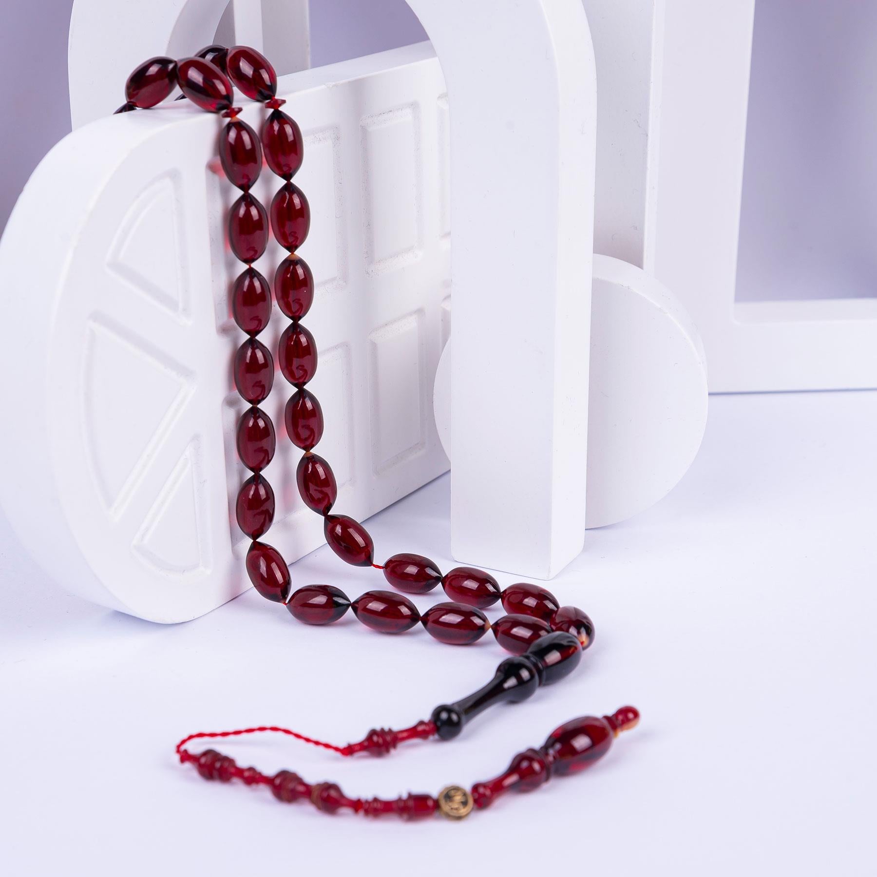 Ve Tesbih Systematic Solid Model Pressed Amber Prayer Beads 1
