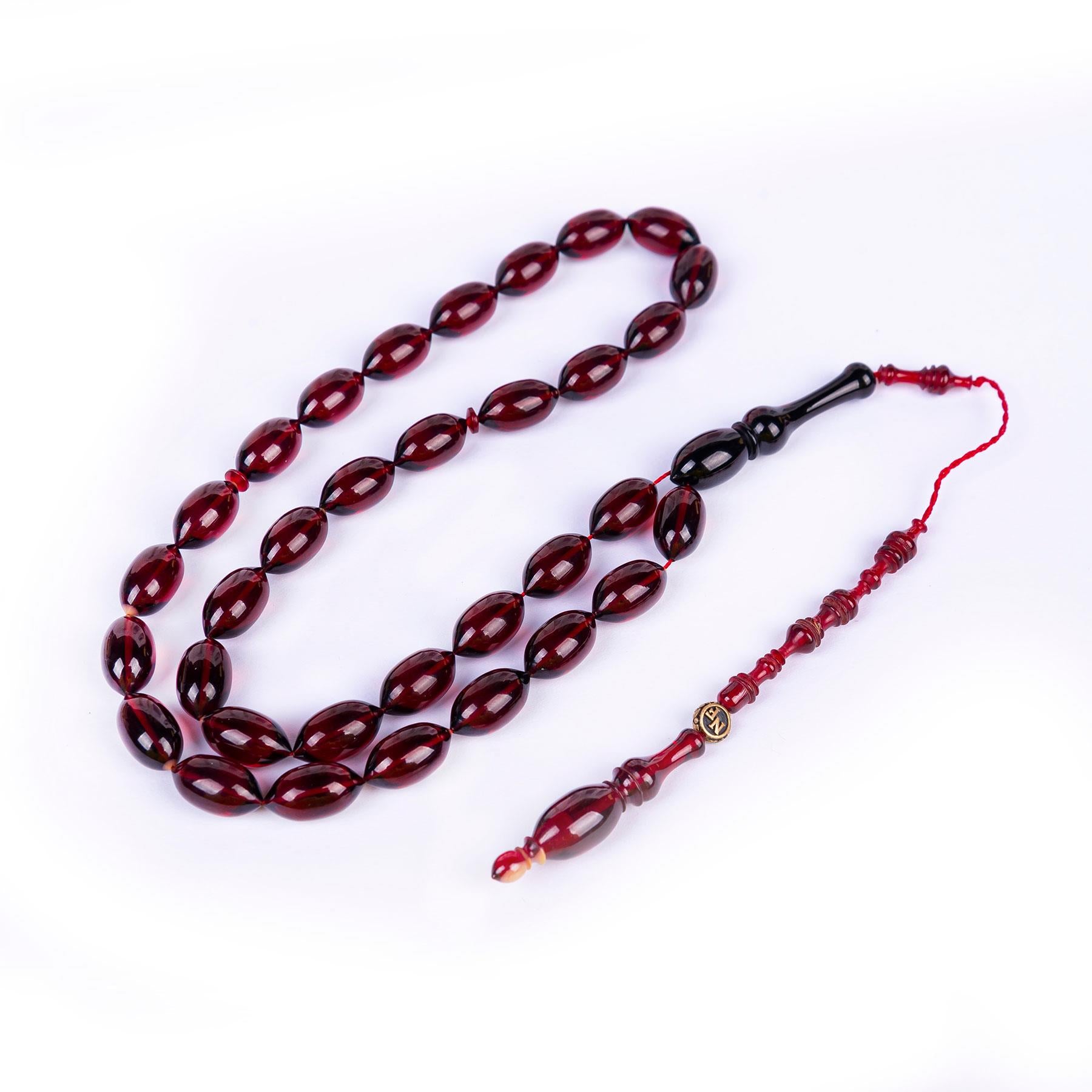 Ve Tesbih Systematic Solid Model Pressed Amber Prayer Beads 4