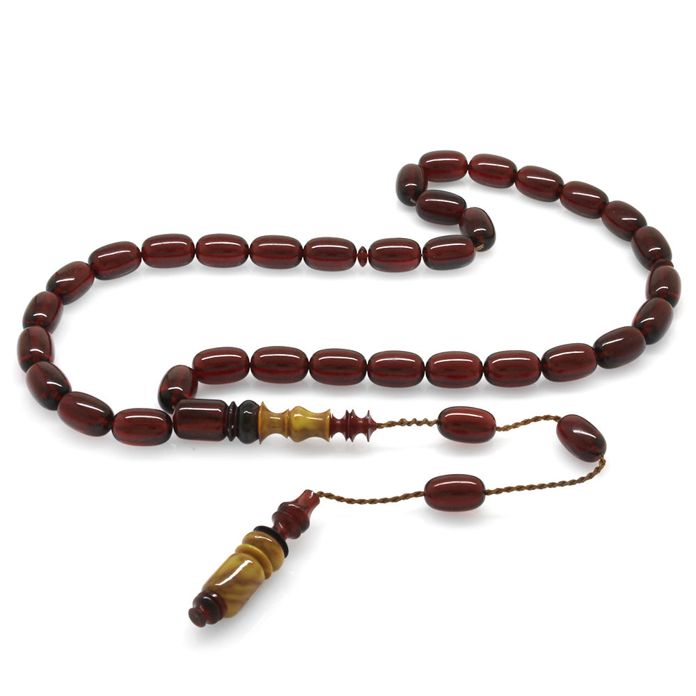 Systematic, Specially Cut Red Fire Amber Prayer Beads, Each Bead & Imitation Skillfully Crafted