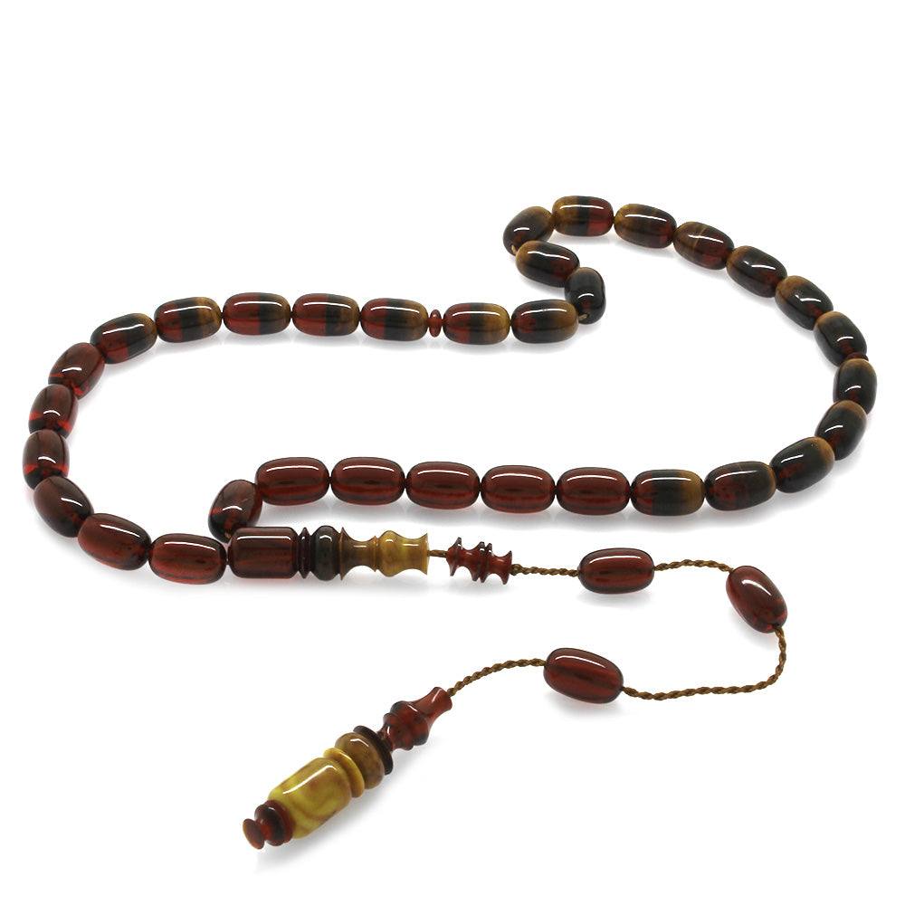 Systematic, Specially Cut Red-Brown Fire Amber Prayer Beads, Each Bead & Imitation Skillfully Crafted