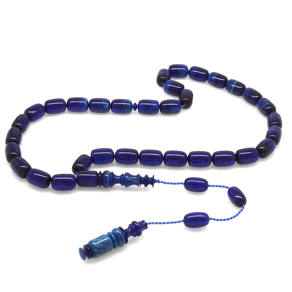 Dark Blue-White Fire Amber Prayer Beads