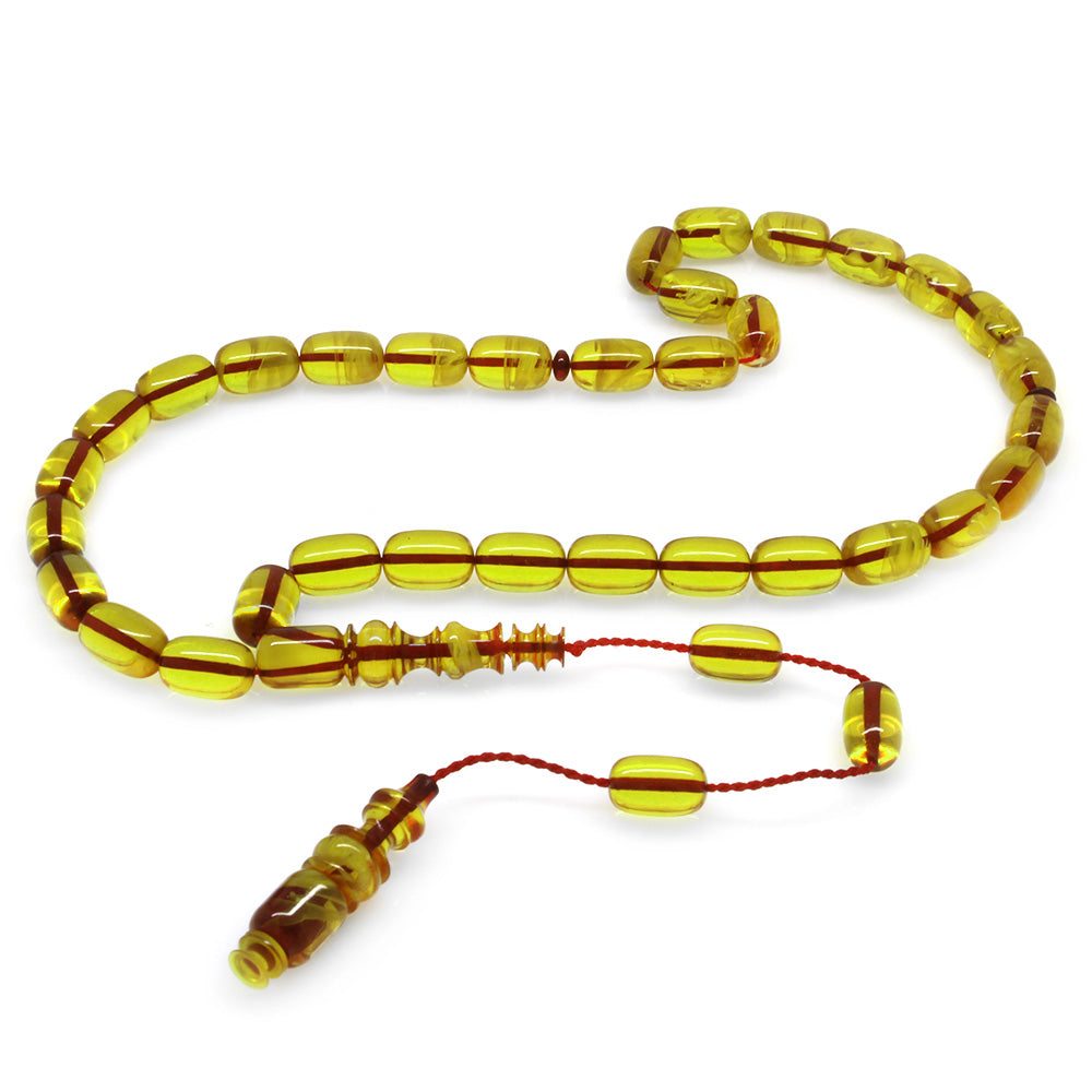 Yellow and White Moire Fire Amber Prayer Beads