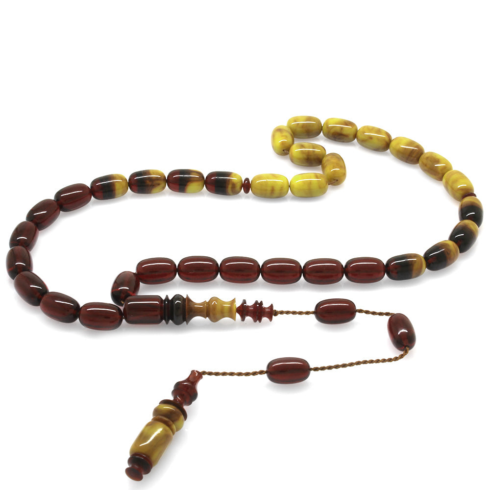 Systematic, Specially Cut, Filtered Red-Mustard Color Fire Amber Prayer Beads, Each Bead & Imitation Skillfully Crafted