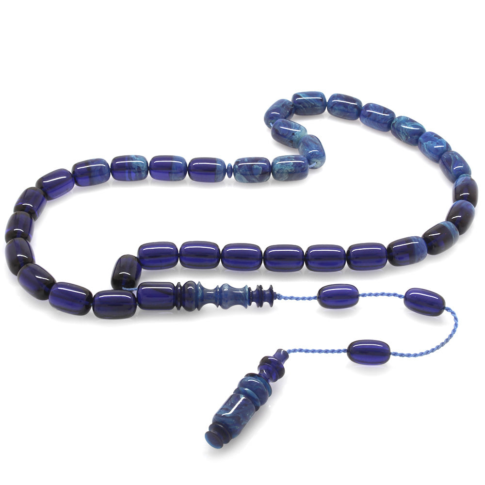  Filtered Dark Blue-White Fire Amber Prayer Beads