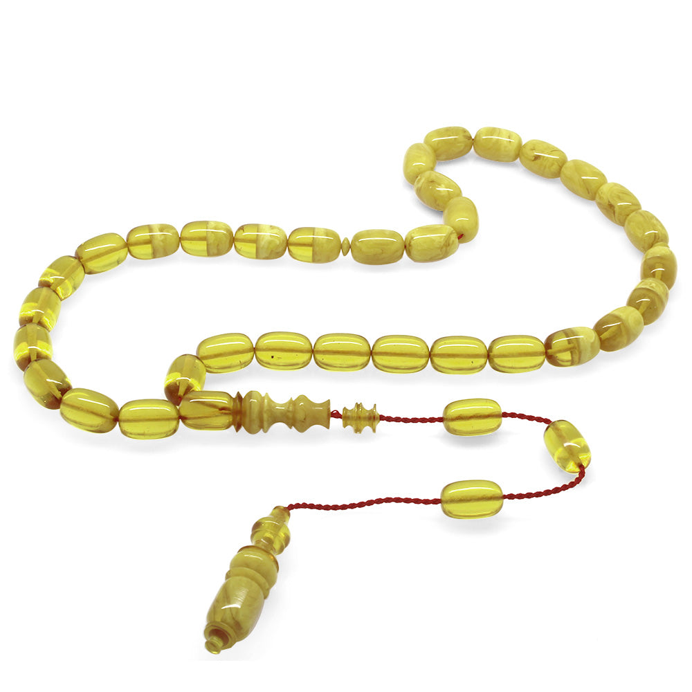Systematic, Specially Cut, Filtered Yellow-White Fire Amber Prayer Beads