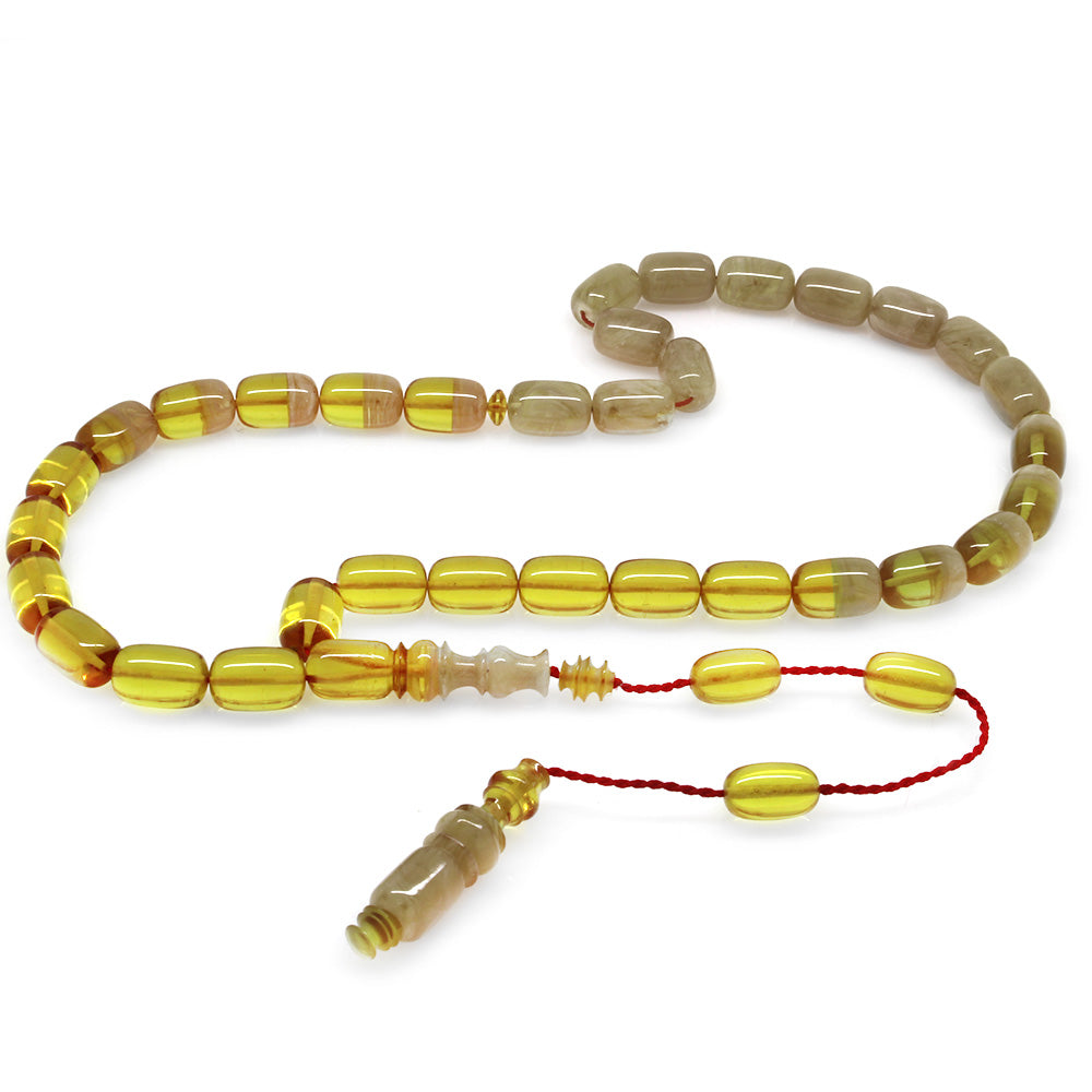 Filtered Yellow-Grey Fire Amber Prayer Beads