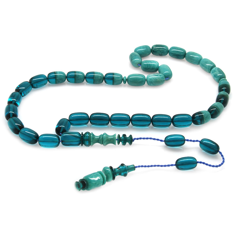 Specially Cut Filtered Turquoise-White Fire Amber Prayer Beads, Systematic, Each Bead & Imitation, Master Workmanship