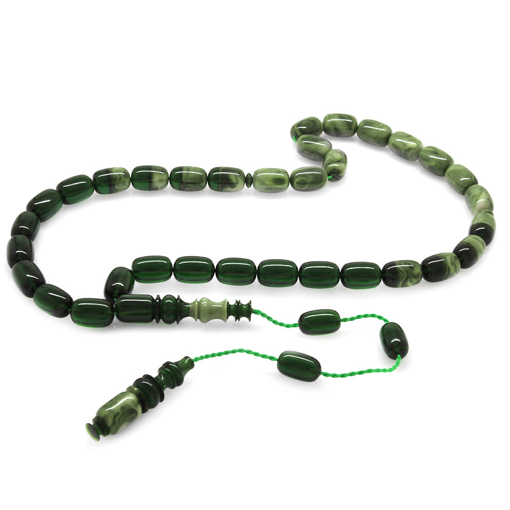 Filtered Green-White Fire Amber Prayer Beads