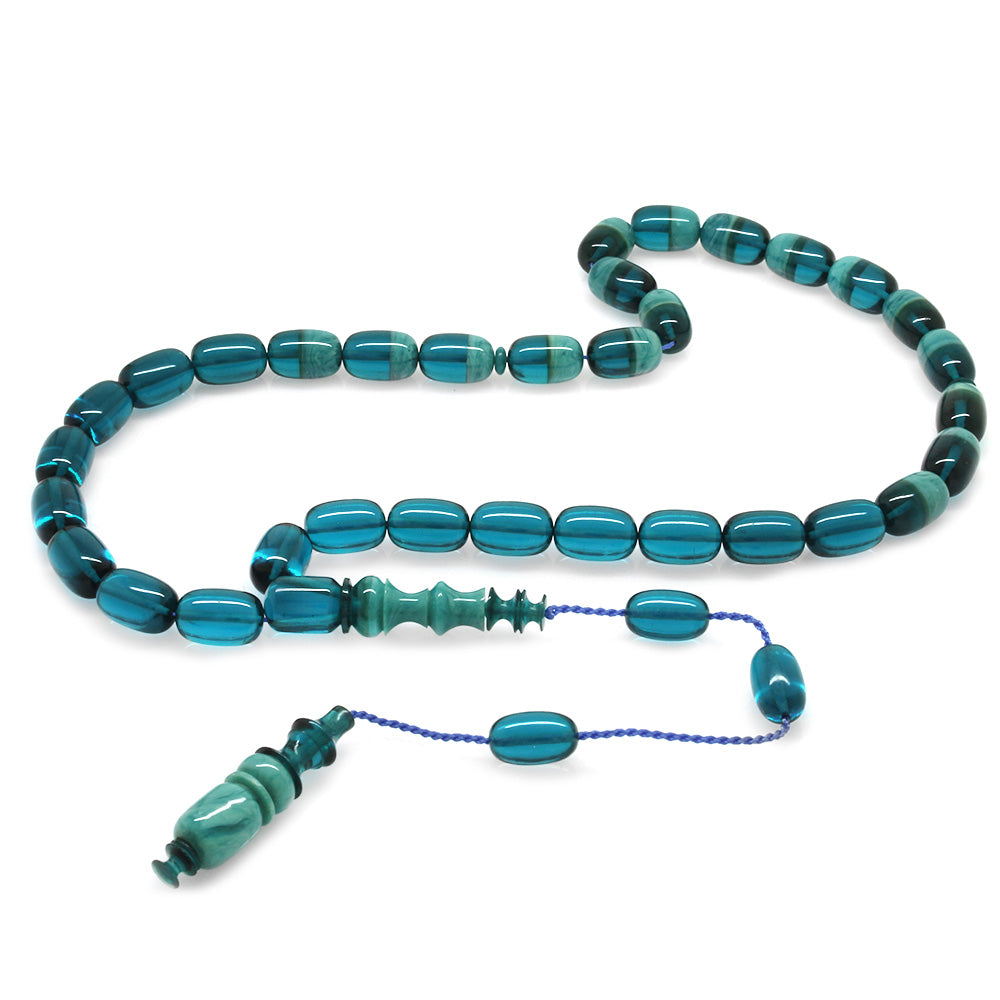  Turquoise-White Fire Amber Prayer Beads