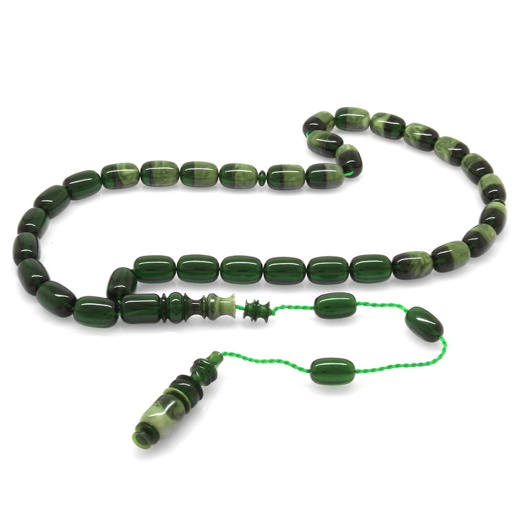 Green-White Moire Fire Amber Prayer Beads