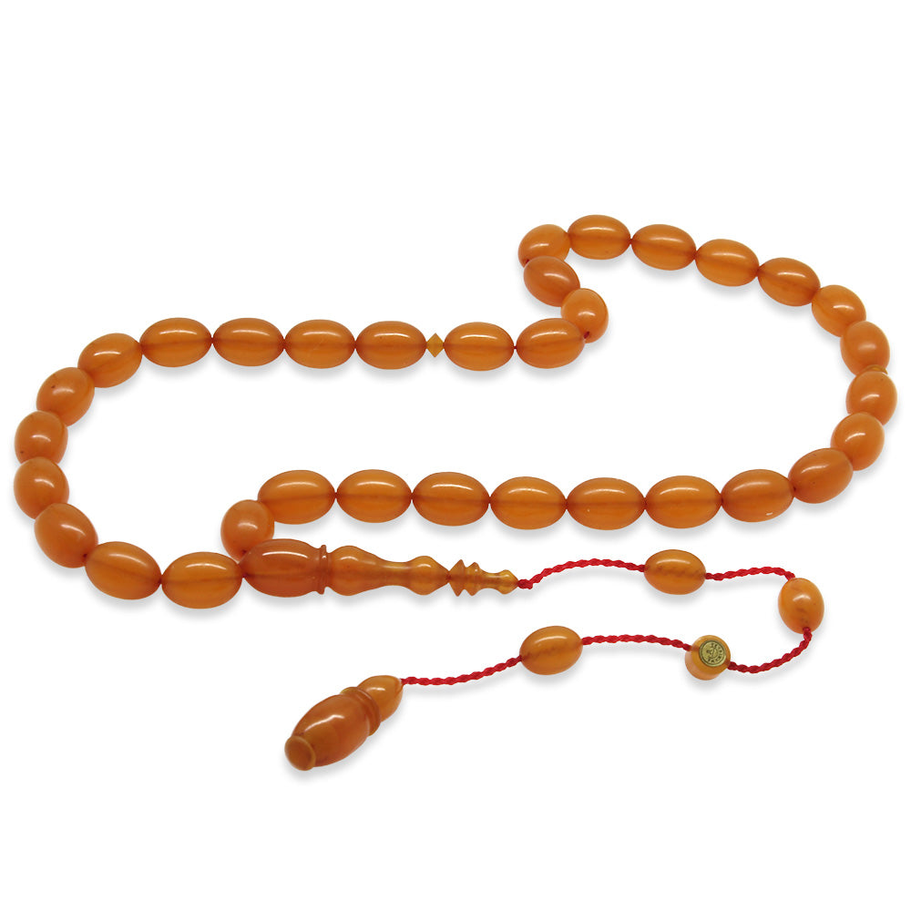 Systematic Barley Cut Orange Stick Squeezed Amber Prayer Beads