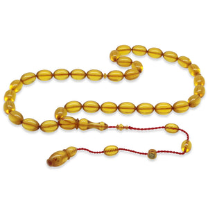 Systematic Barley Cut Yellow Stick Squeezed Amber Prayer Beads
