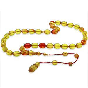 Systematic Barley Cut Yellow Red Stick Squeezed Amber Prayer Beads