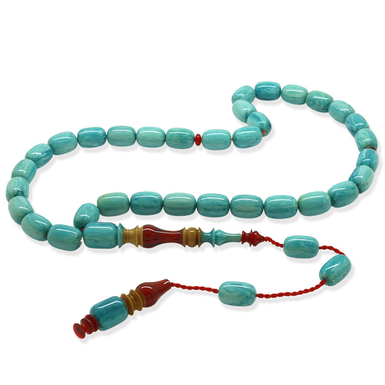 Systematic Capsule Cut Turquoise-Red Katalin Prayer Beads with Imame & Hitame Kuka Combination