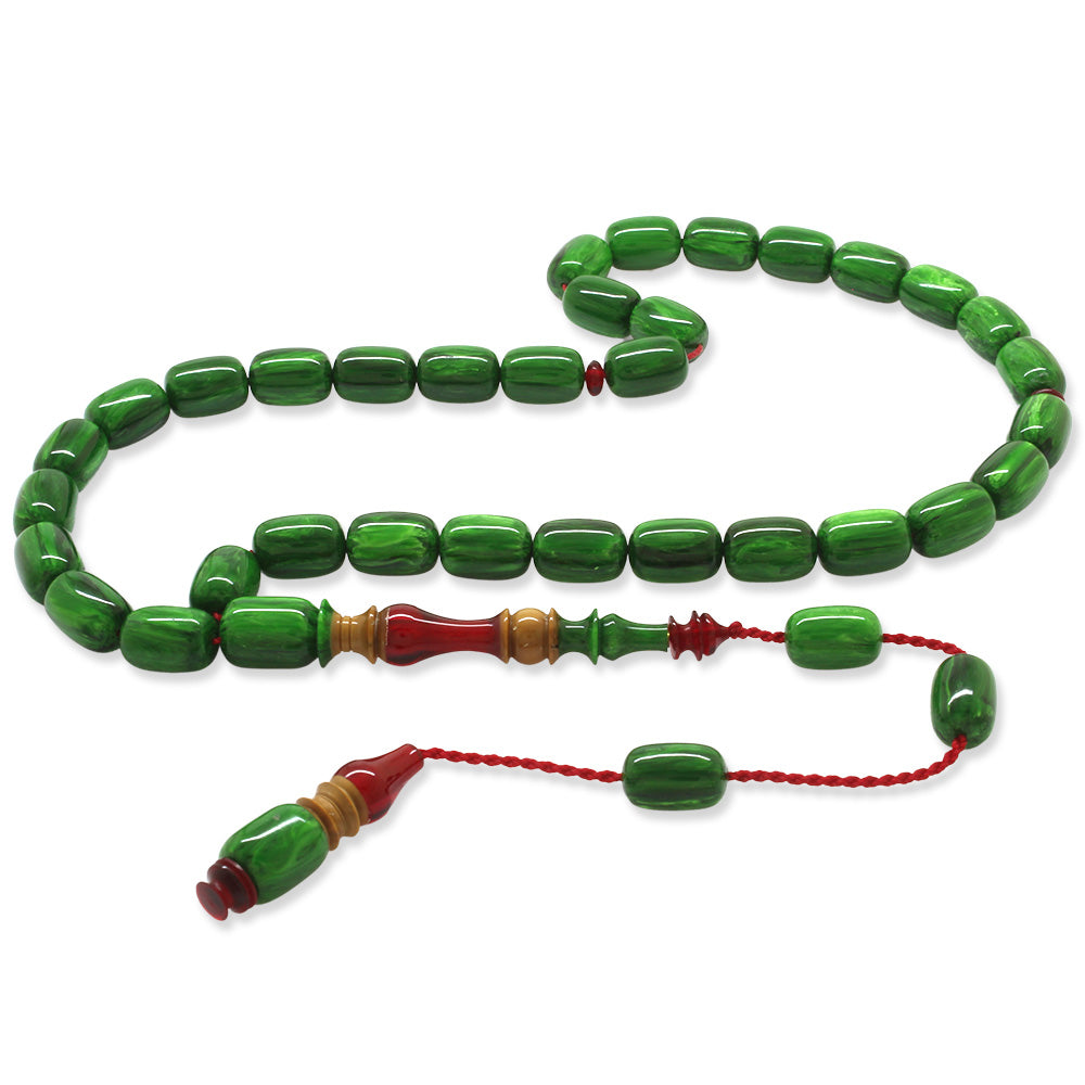 Systematic Capsule Cut Green-Red Catalin Prayer Beads
