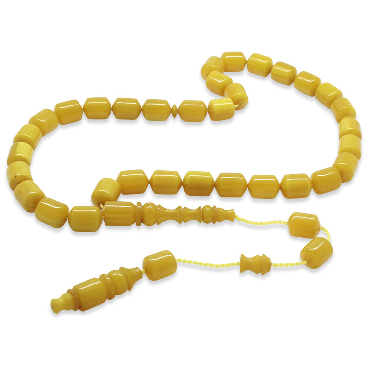  Yellow and White Stick Squeezed Amber Prayer Beads