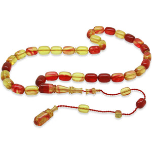 Yellow Red Rod Pressed Amber Prayer Beads