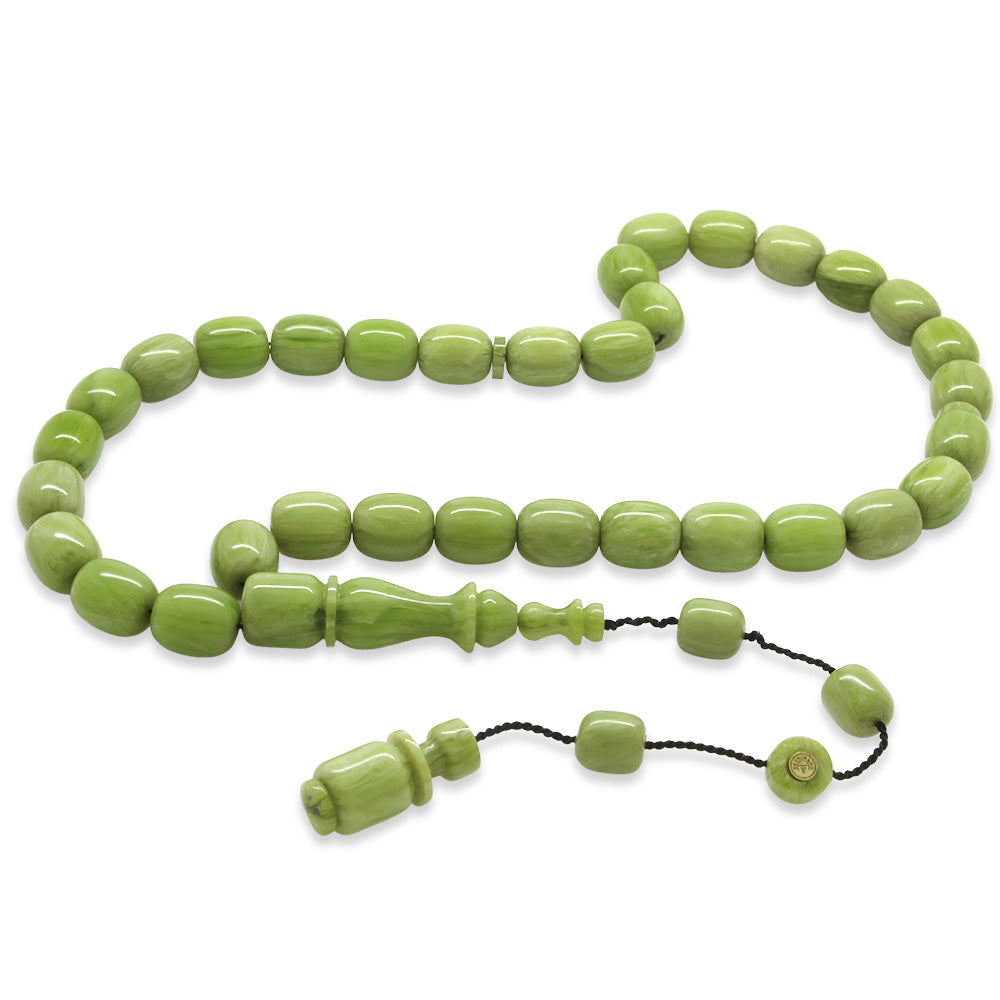 Systematic Capsule Cut Green and White Katalin Prayer Beads
