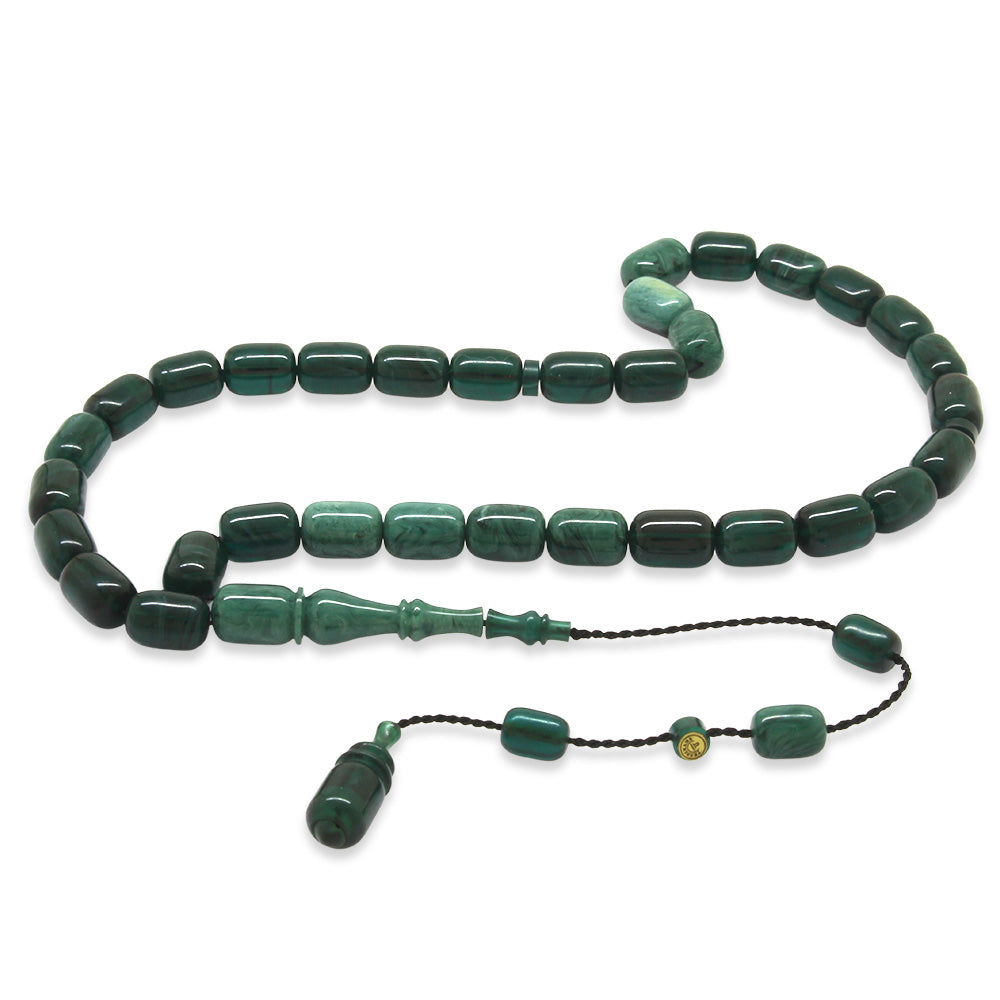 Green Black Moire Rod Pressed Amber Prayer Beads