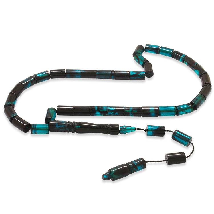 Turquoise-Black Fire Amber Rosary