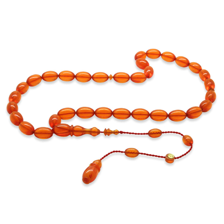 Papaya Color Rod Pressed Amber Prayer Beads