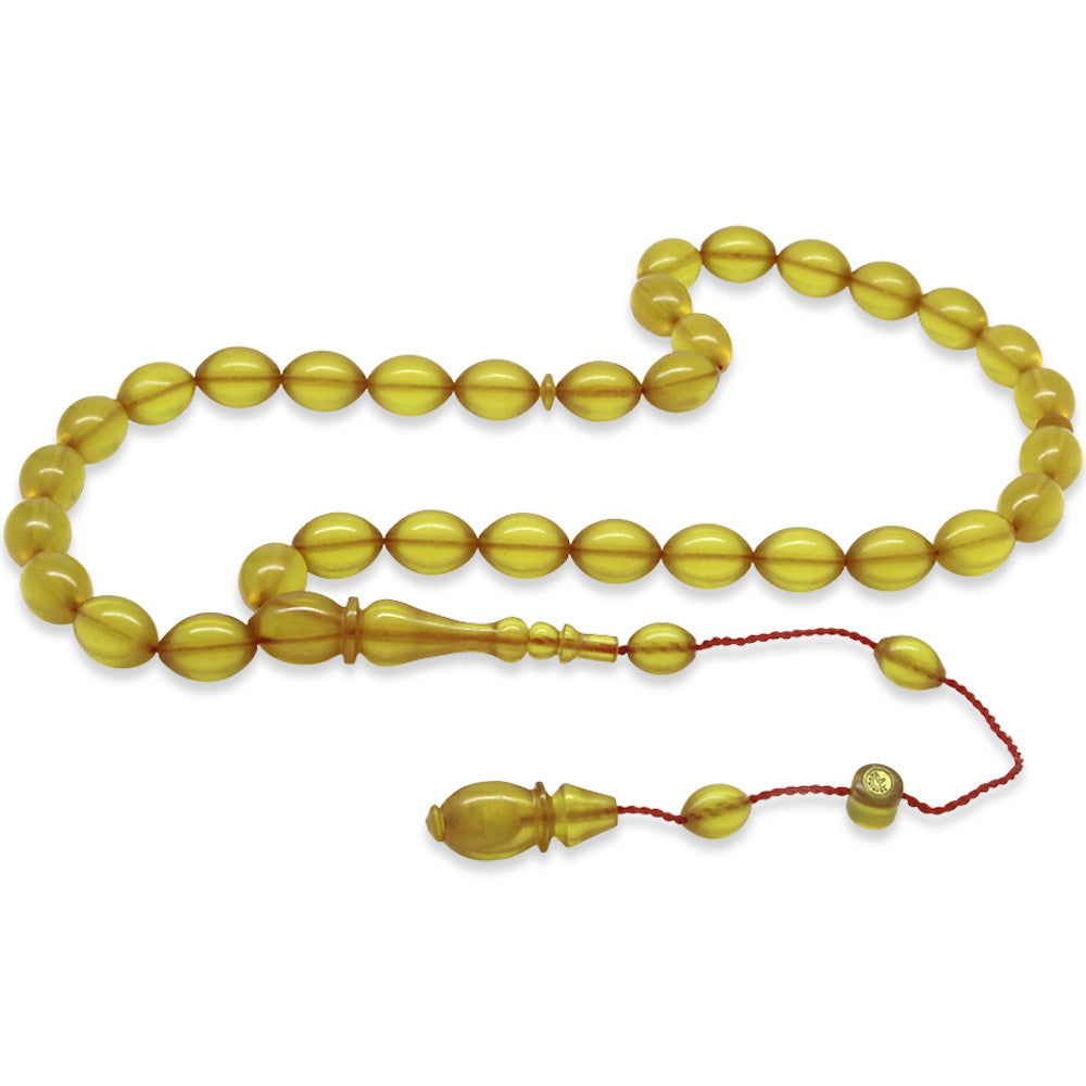 Soft Green Rod Squeezed Amber Prayer Beads