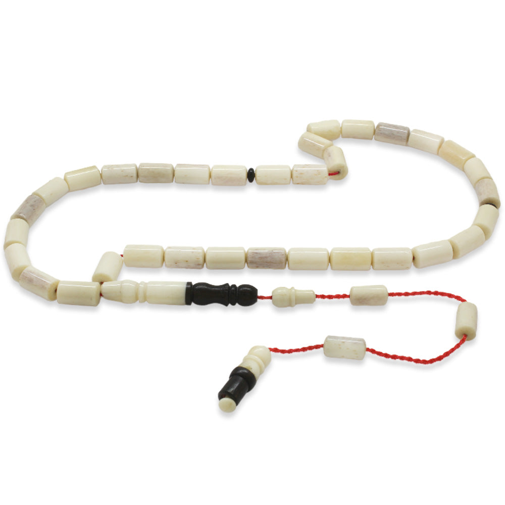 Systematic Capsule Cut Ebony Combination Natural Color Camel Bone Rosary