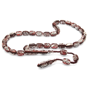 Systematic Capsule Cut Silver Leafed Red Airplane Glass Prayer Beads