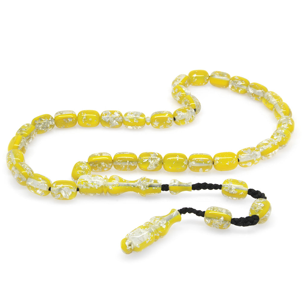 Systematic Capsule Cut Silver Leafed Yellow Airplane Glass Prayer Beads