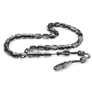 Systematic Capsule Cut Silver Leafed Black Airplane Glass Prayer Beads