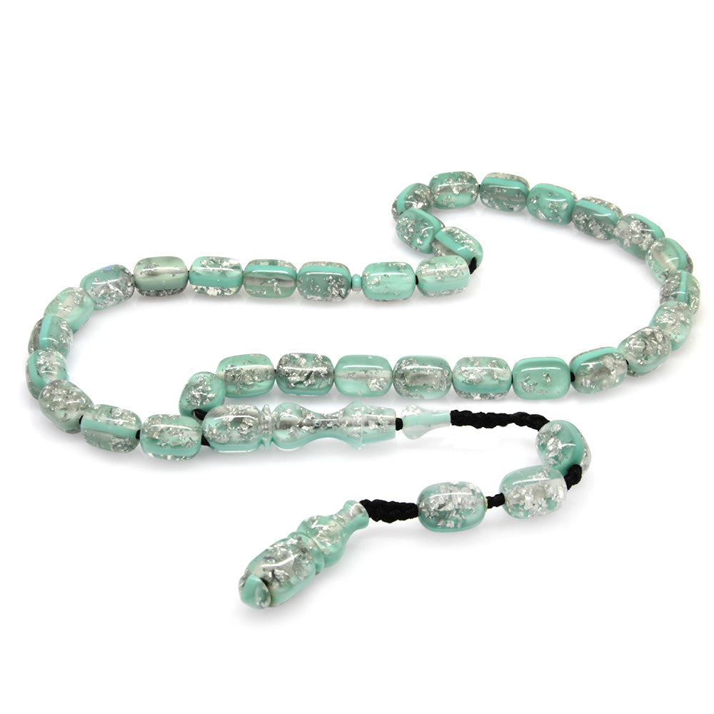Systematic Capsule Cut Silver Leaf Green Airplane Glass Prayer Beads