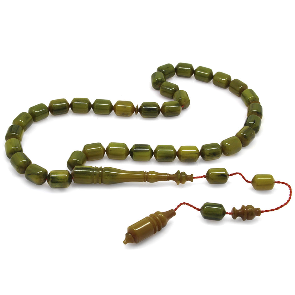 Systematic Tip Capsule Cut Dark Green Bleeding Tortoiseshell Prayer Beads